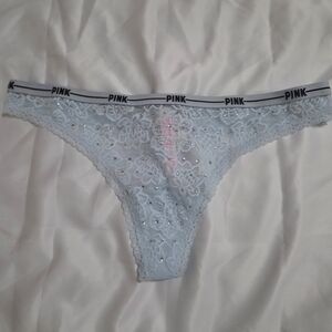 PINK Victoria's Secret Sky Blue Lace Thong